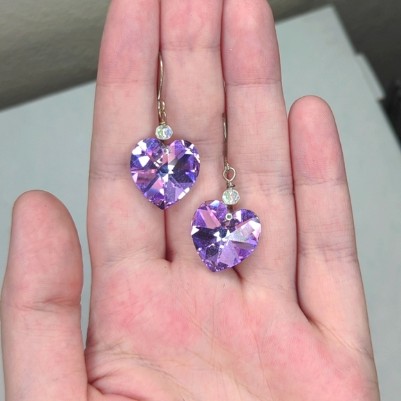 Light Purple Crystal Heart Earrings - Picture 4 of 17